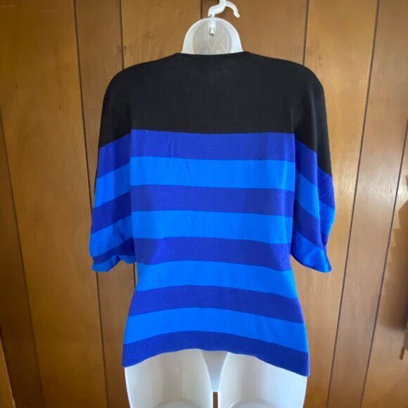 Madison Sweater Women's M Blue Black Striped Batwing Sleeve Top Casual‎ Jumper - Picture 4 of 11